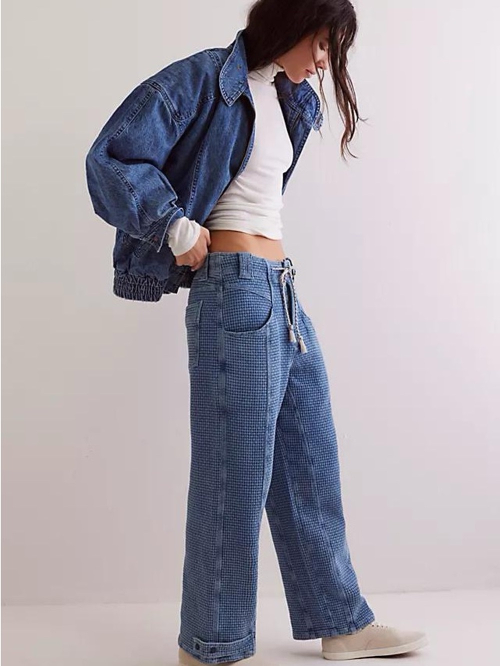 FP WE THE FREE Washed Away Blue Mineral washed Pull On Pants Denim Texture M